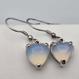 Opalite Heart Dangle Earrings Sterling Silver Fishhook Charming Delicate Dreamy